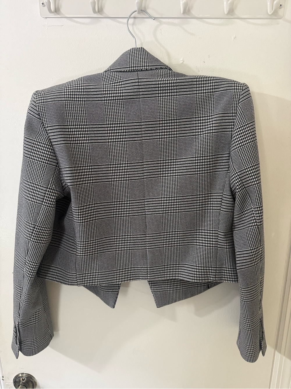 Express Cropped Glen Plaid Blazer - Black & White
